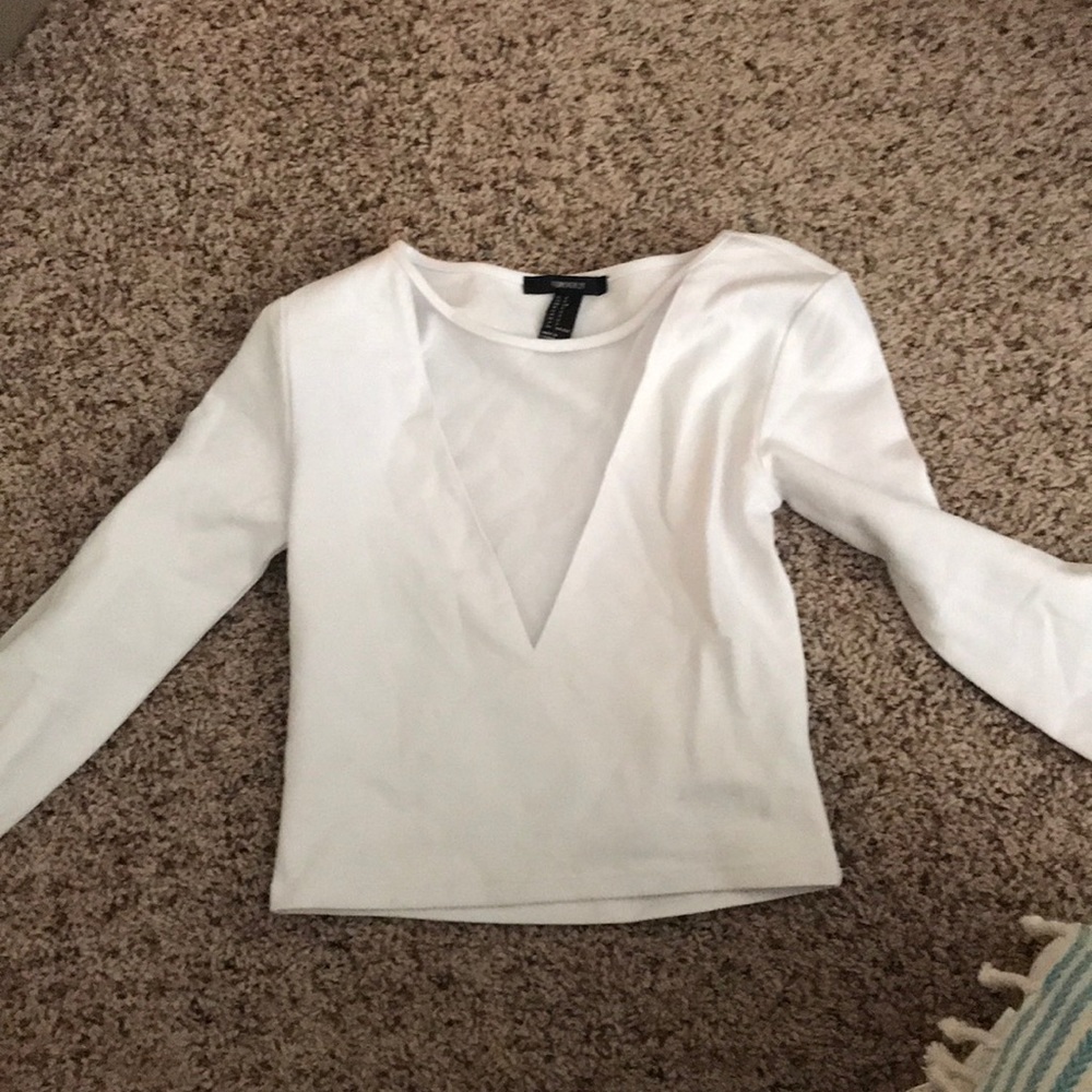 White crop top size small with mesh vneck